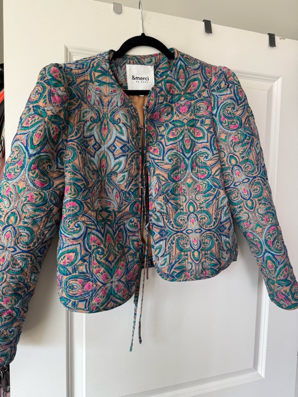 Floral Brocade Crop Jacket in Teal and Pink